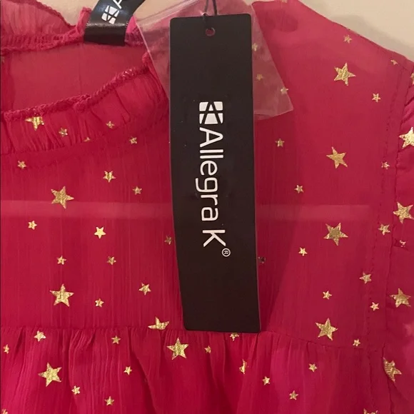 Allegra K Smocked Waist Gilding Metallic Stars Chiffon Dress - Picture 8 of 11